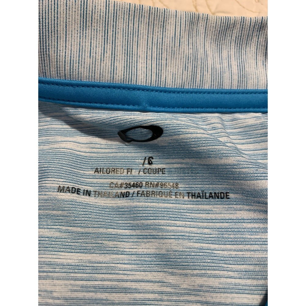 Oakley Polo Shirt Mens Large Blue Striped Short Sleeve Tailored Fit - Picture 2 of 5